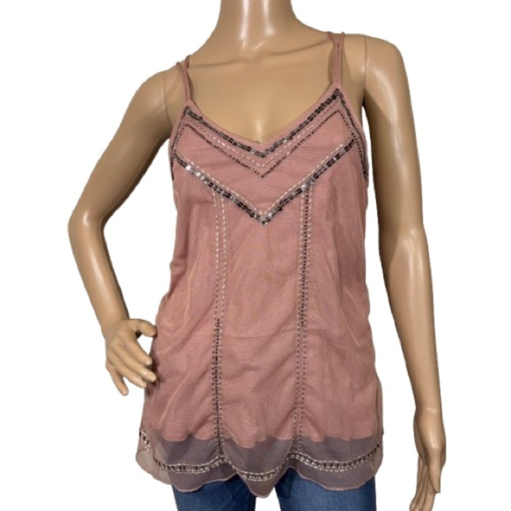 Maurices Mauve Sheer Mesh Lined Beaded Spaghetti Strap Top Size M